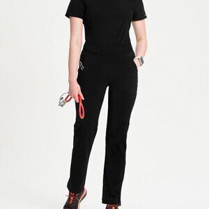 Cherokee Infinity Women's Mid Rise Tapered Leg Pull-On Black Scrub Pant Size XL